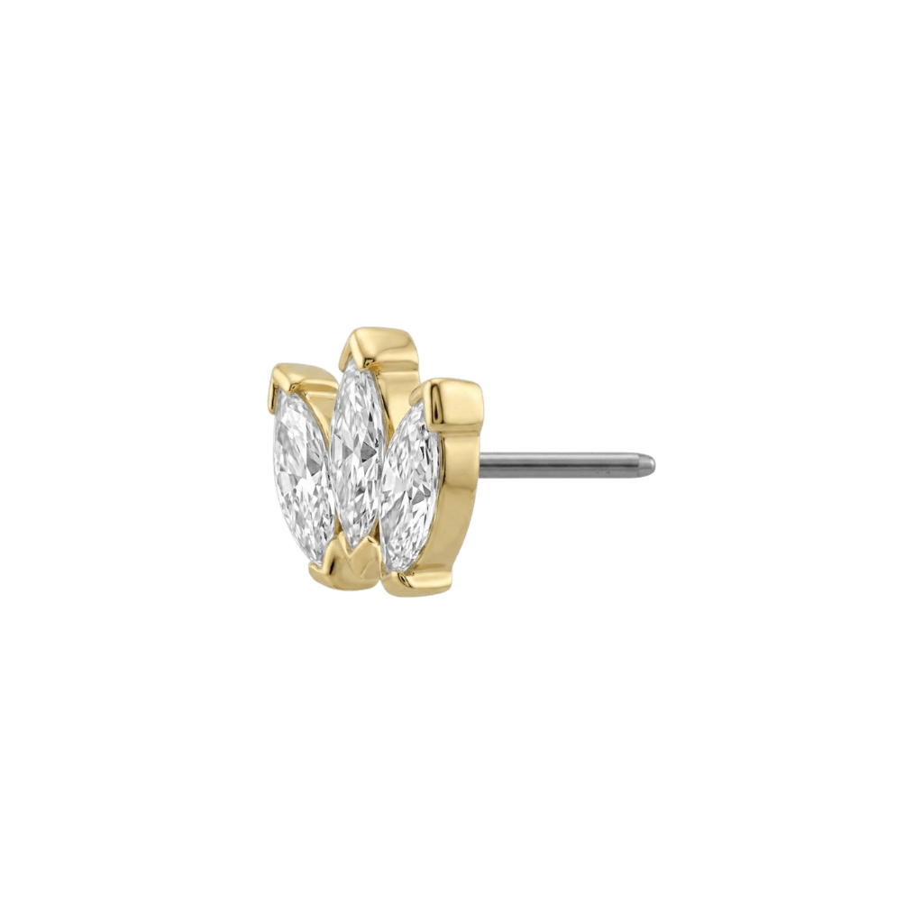 Small Marquise Fan End - 18K Gold Gem Threadless/Threaded End - piercing - zone.com
