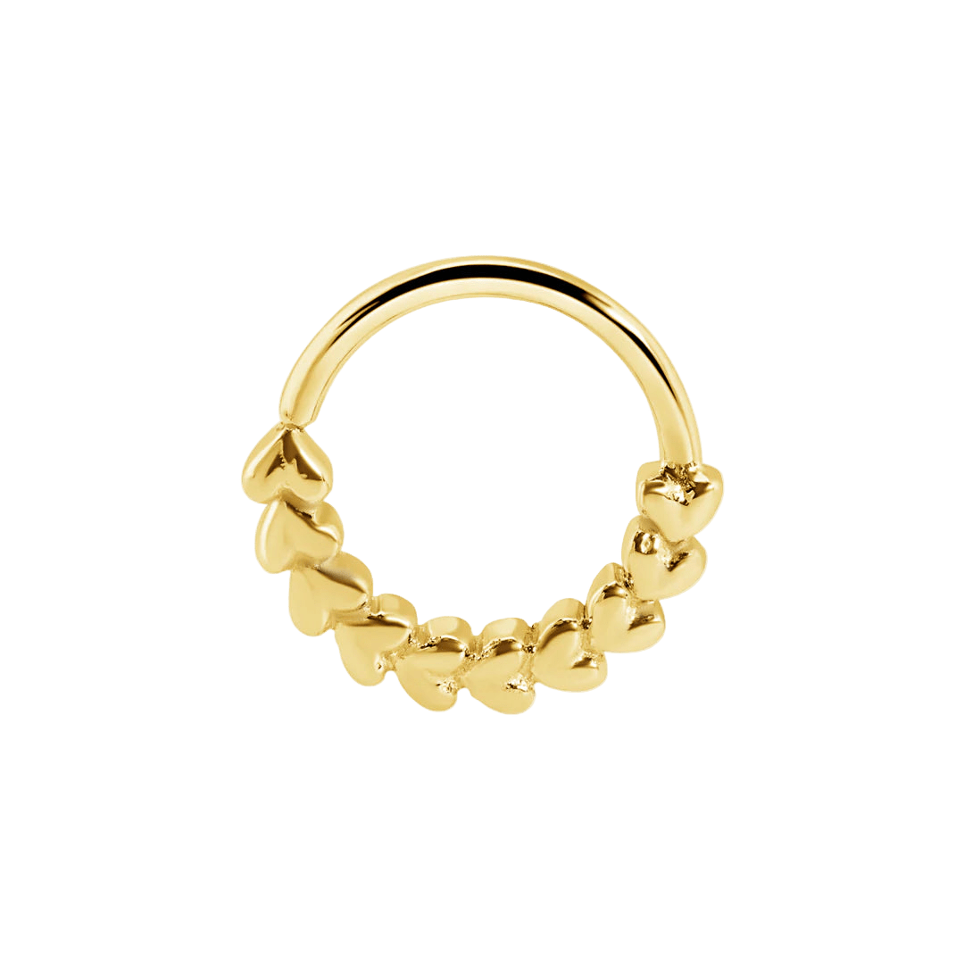 Small Puffy Hearts Seamless Ring – 14K Gold Cup & Divot Design - piercing - zone.com