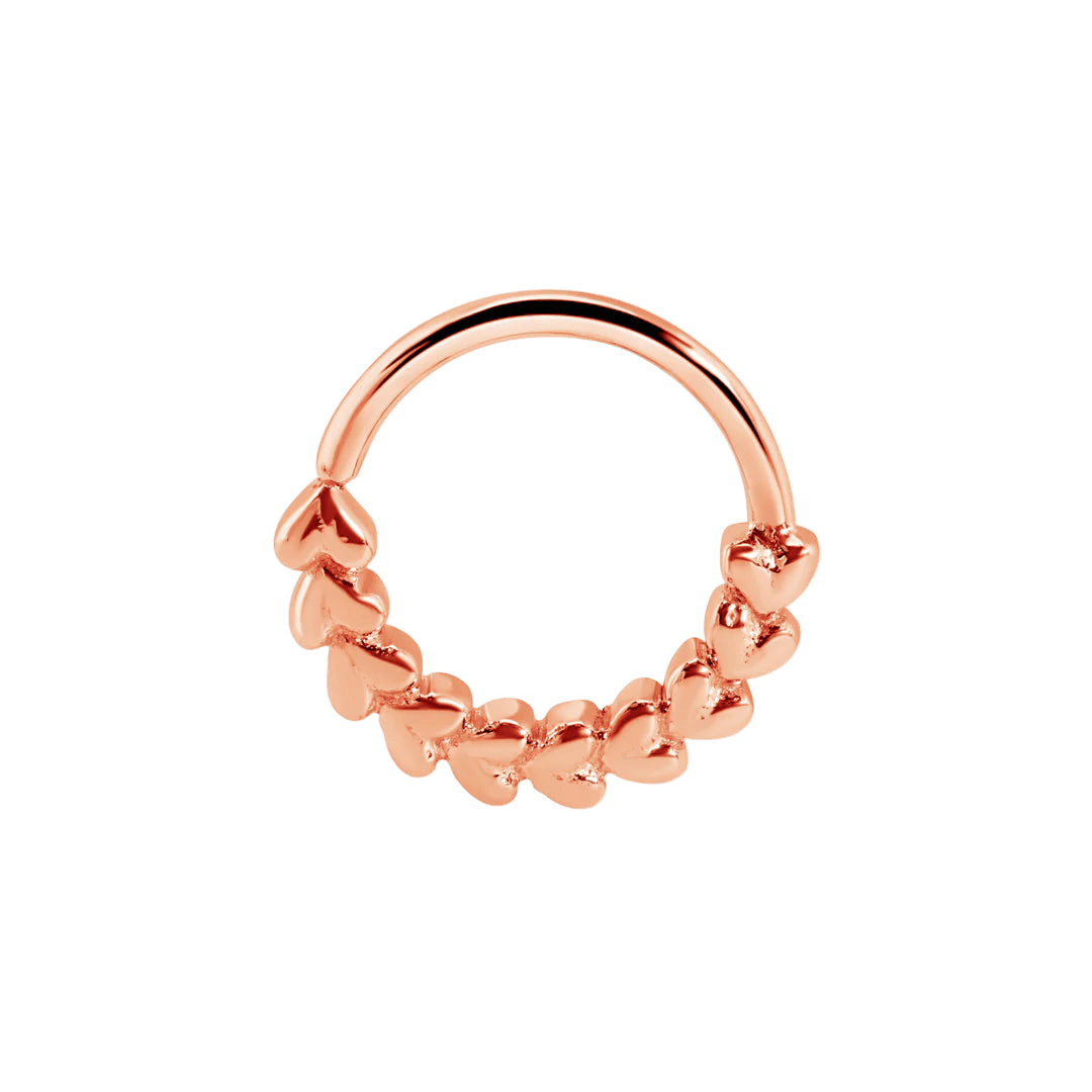 Small Puffy Hearts Seamless Ring – 14K Gold Cup & Divot Design - piercing - zone.com