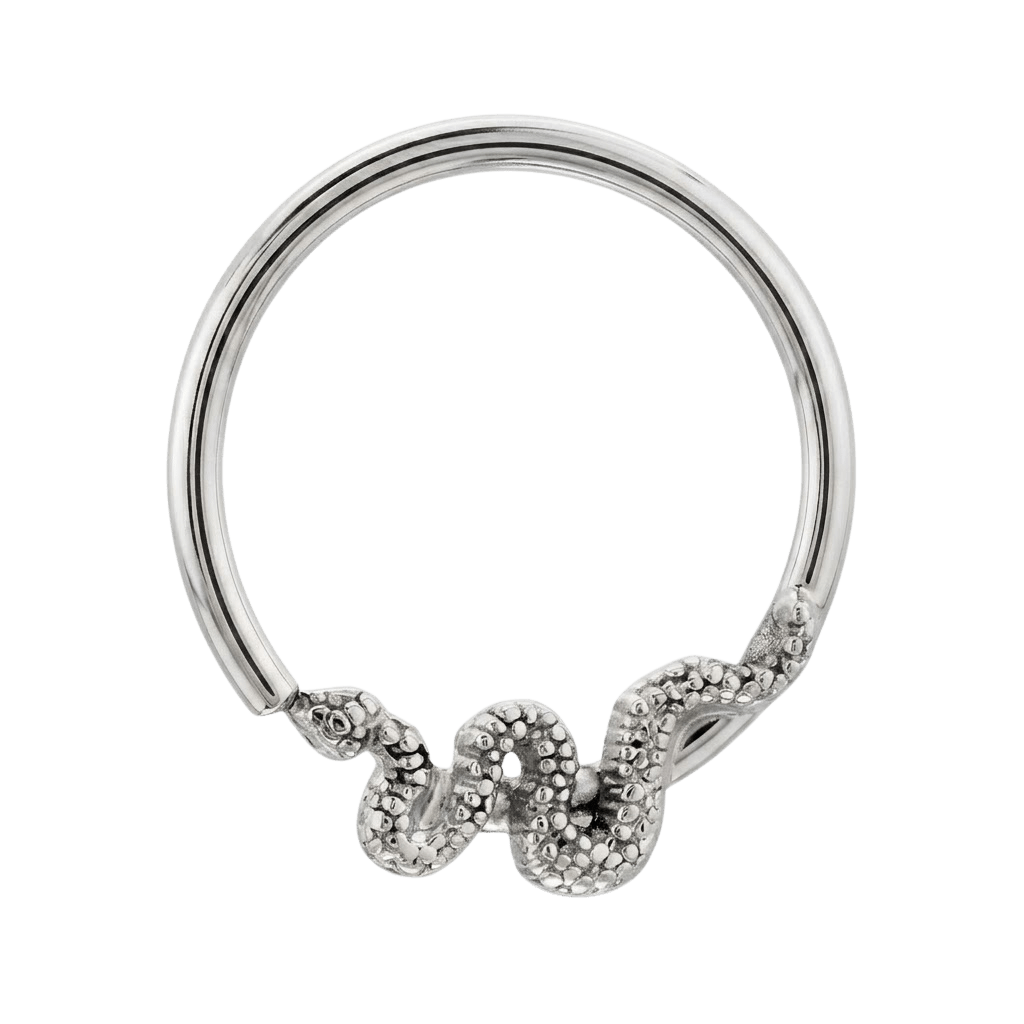 Snake Loop - 14K Gold Serpent Fixed Bead Ring - piercing - zone.com