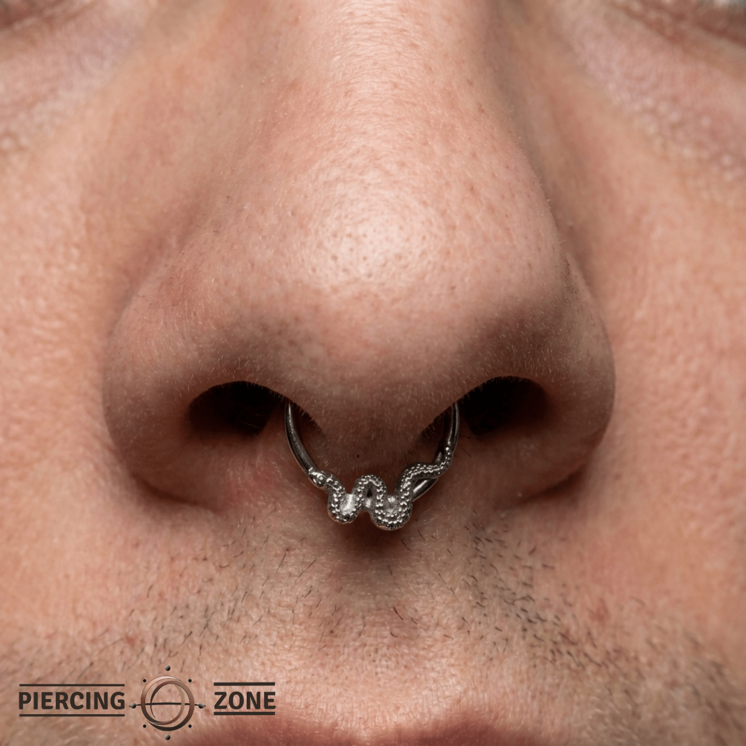 Snake Loop - 14K Gold Serpent Fixed Bead Ring - piercing - zone.com