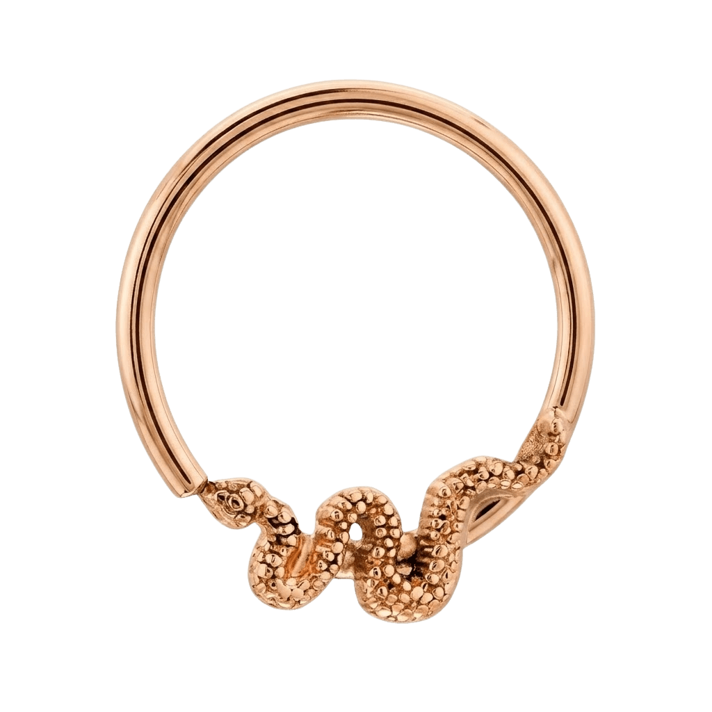 Snake Loop - 14K Gold Serpent Fixed Bead Ring - piercing - zone.com