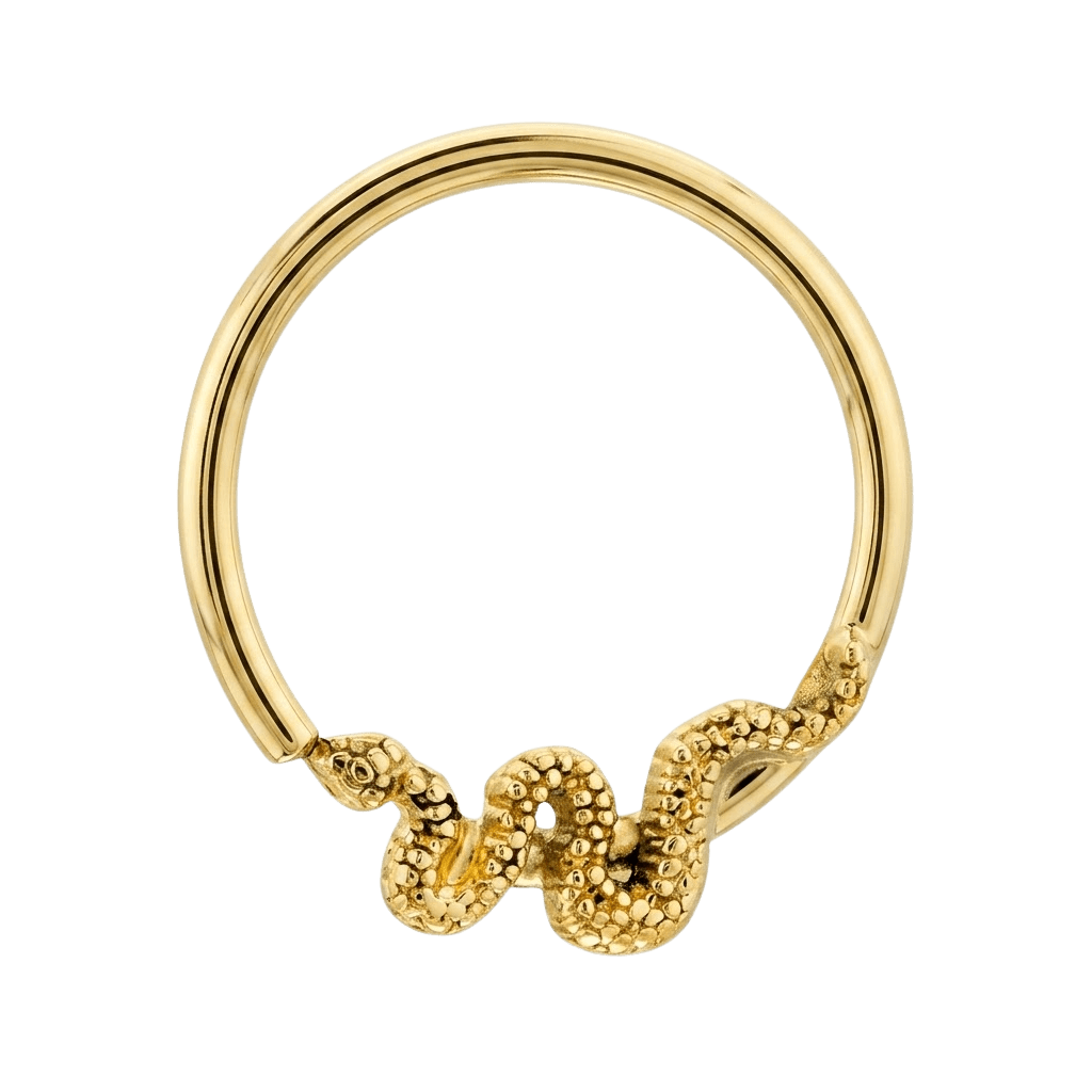 Snake Loop - 14K Gold Serpent Fixed Bead Ring - piercing - zone.com