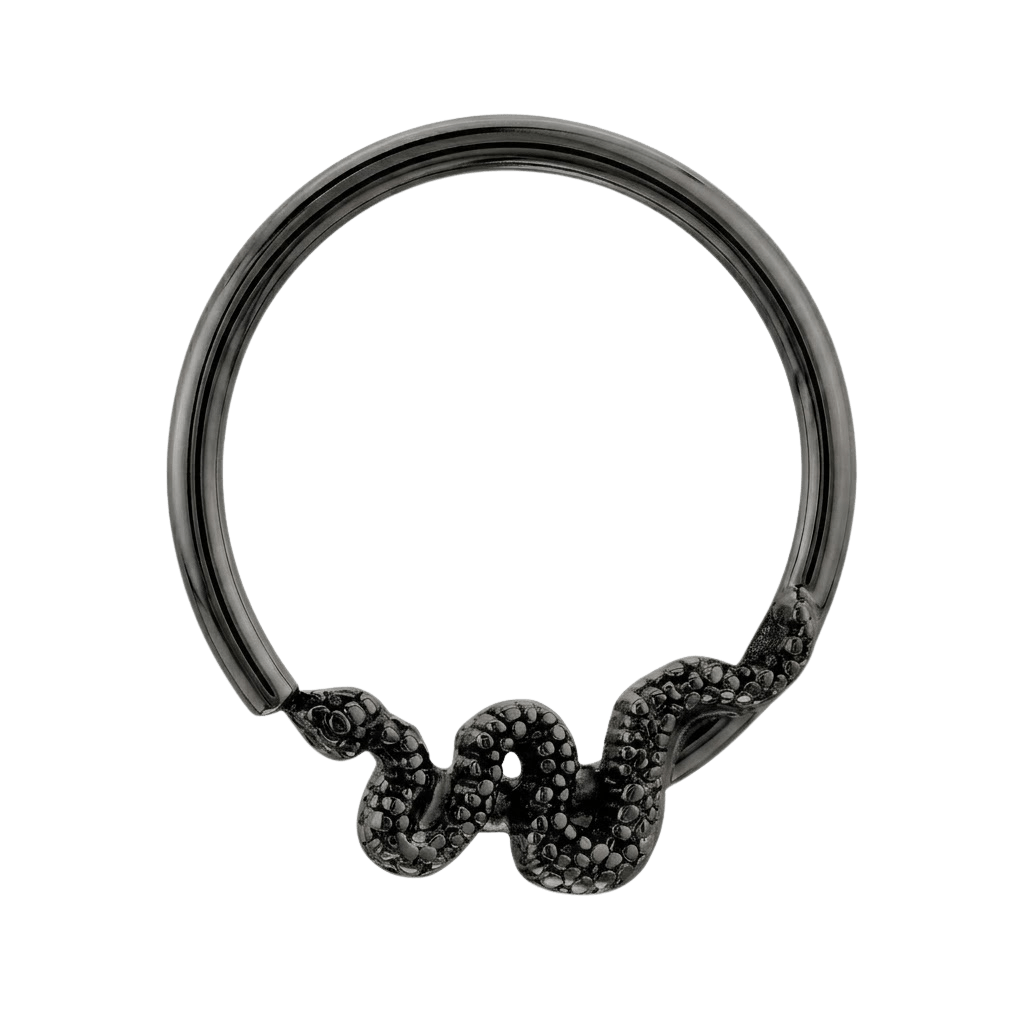Snake Loop - 14K Gold Serpent Fixed Bead Ring - piercing - zone.com