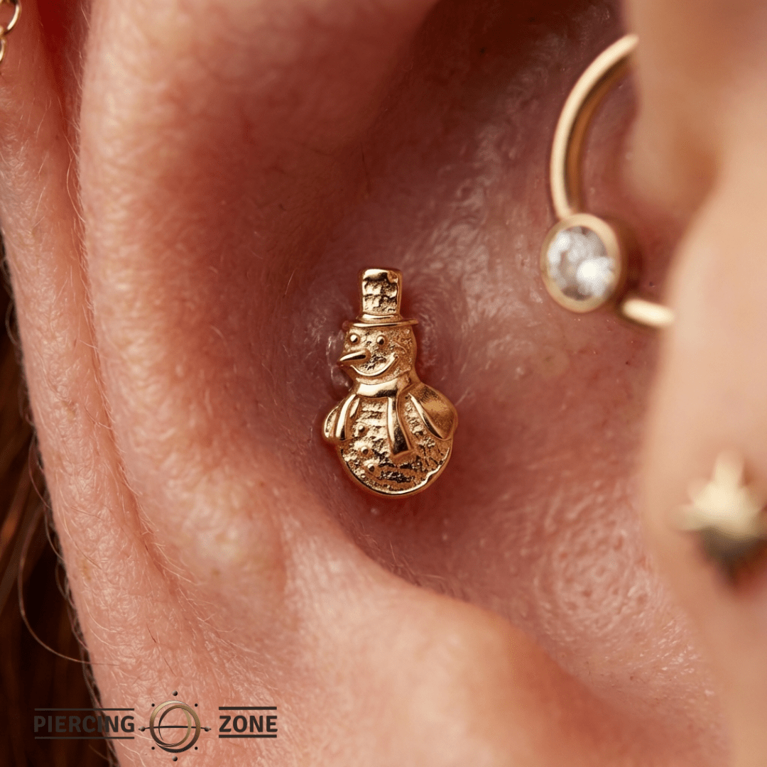 Snowman – 14K Gold Threadless/Threaded End - piercing - zone.com