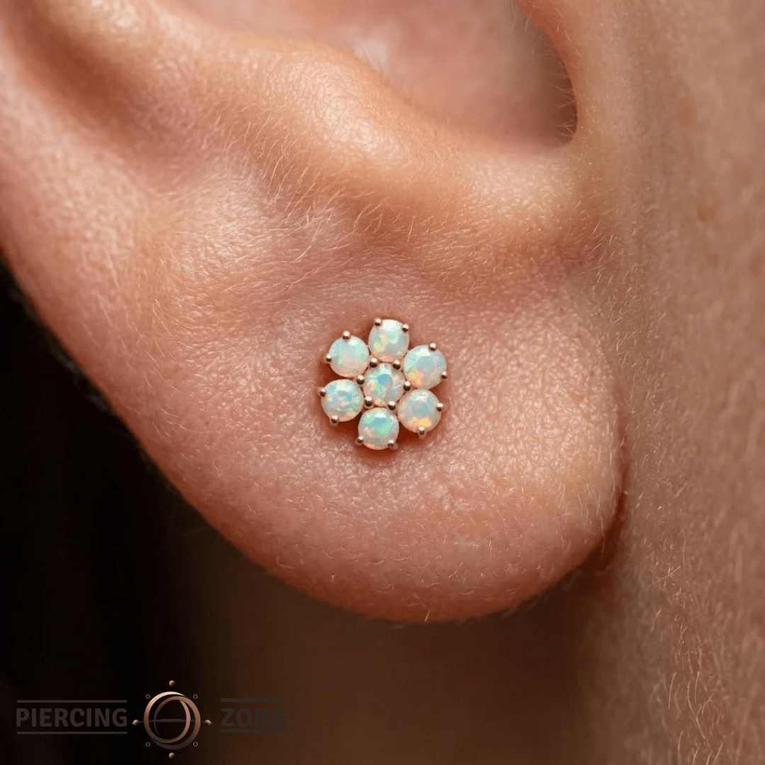 Solange – 14K Gold Opal Flower Cluster Threadless End - piercing - zone.com
