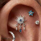 Soleil - 14K Gold Lab Blue Sapphire Threadless End - piercing-zone.com