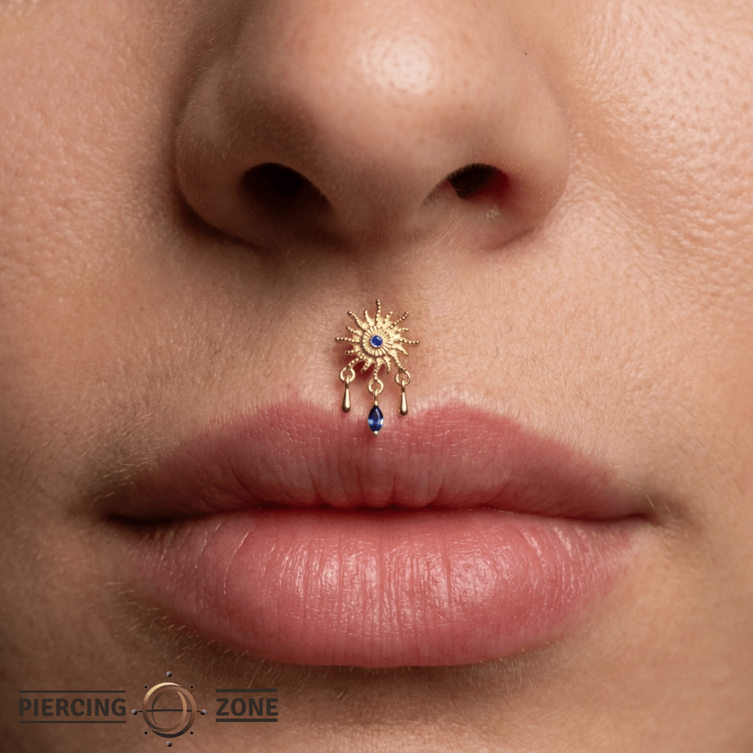 Soleil - 14K Gold Lab Blue Sapphire Threadless End - piercing-zone.com