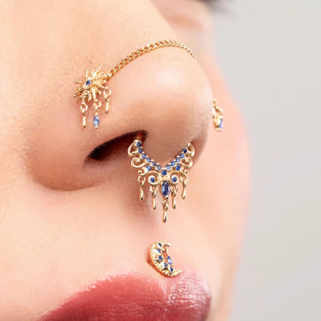 Soleil - 14K Gold Lab Blue Sapphire Threadless End - piercing-zone.com