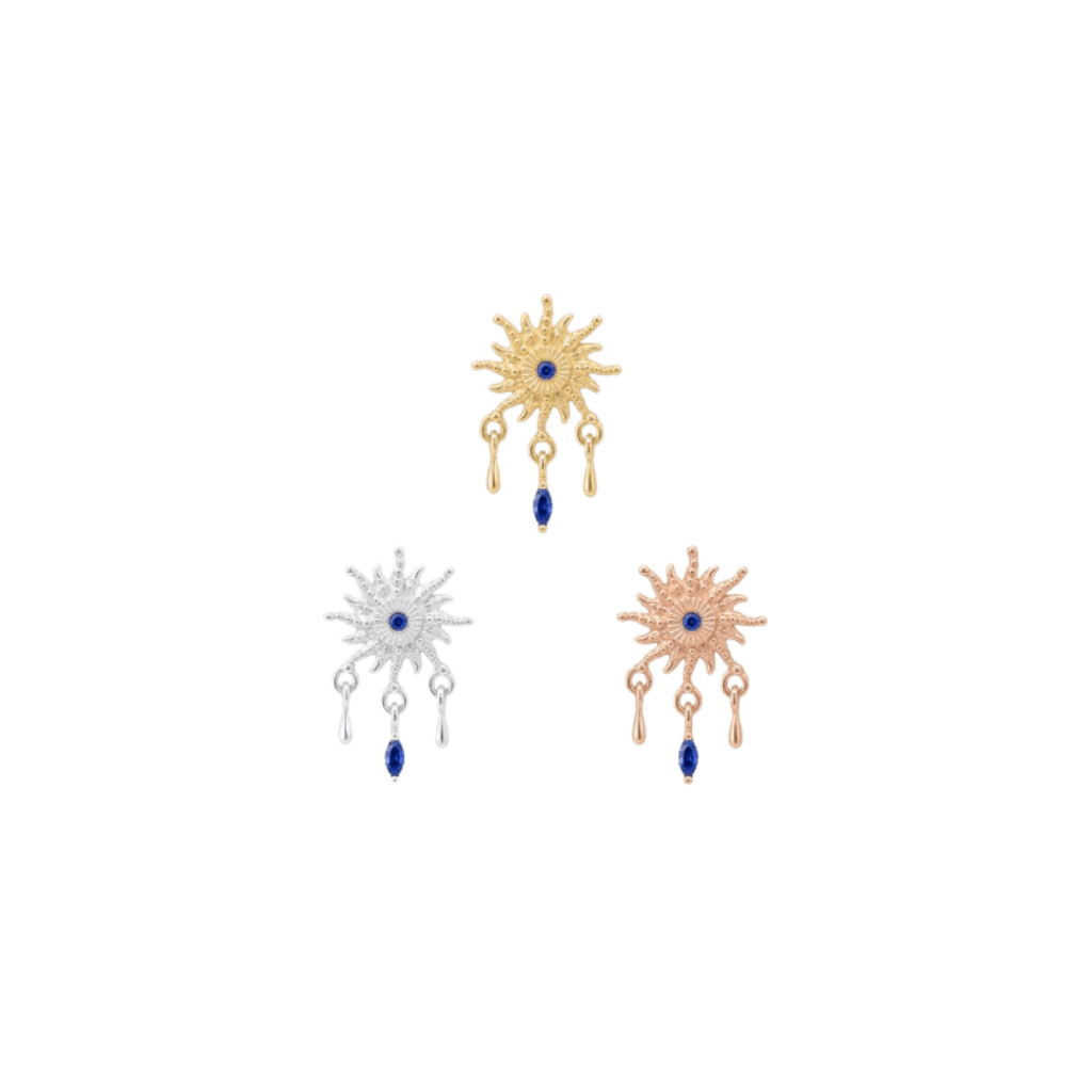 Soleil - 14K Gold Lab Blue Sapphire Threadless End - piercing-zone.com