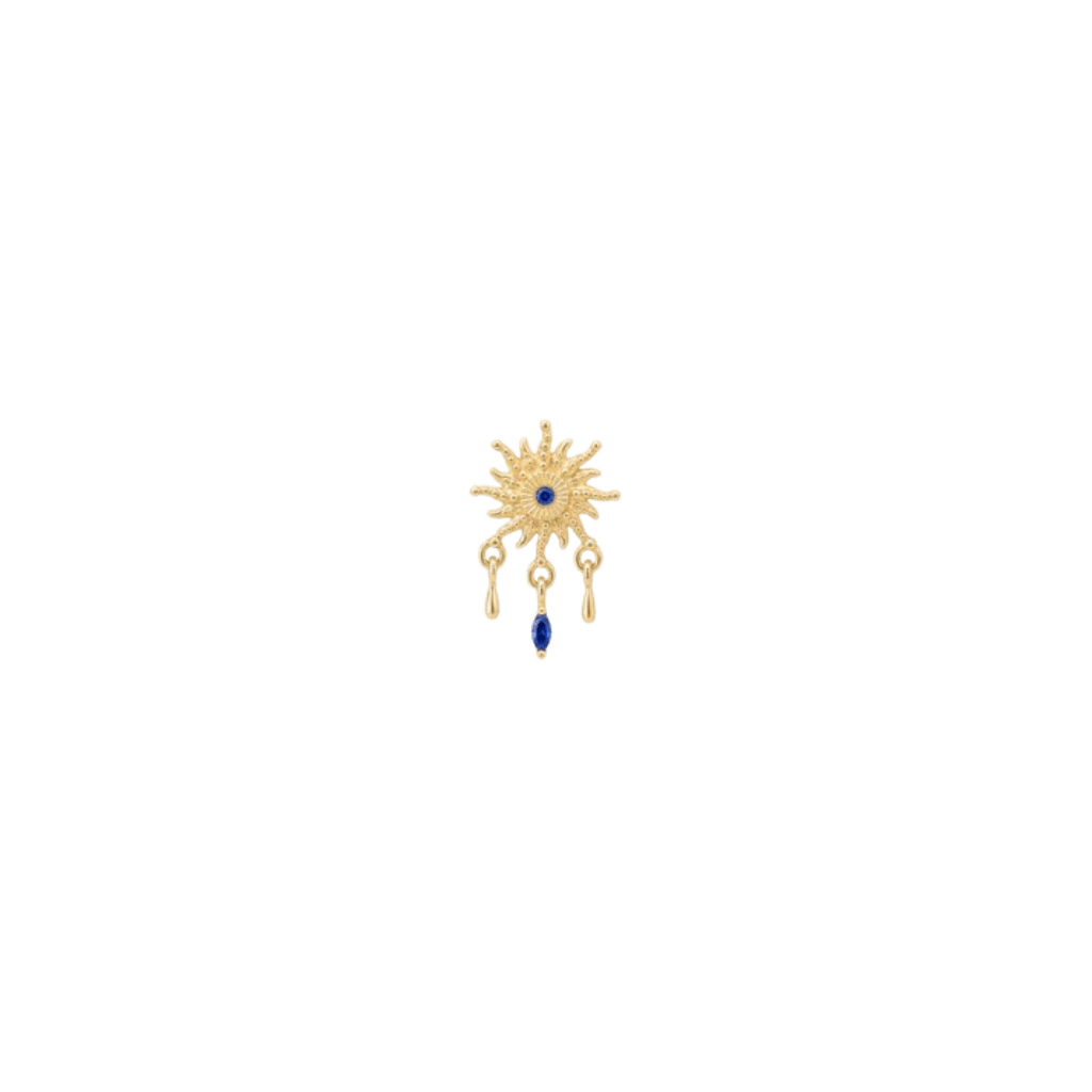 Soleil - 14K Gold Lab Blue Sapphire Threadless End - piercing-zone.com