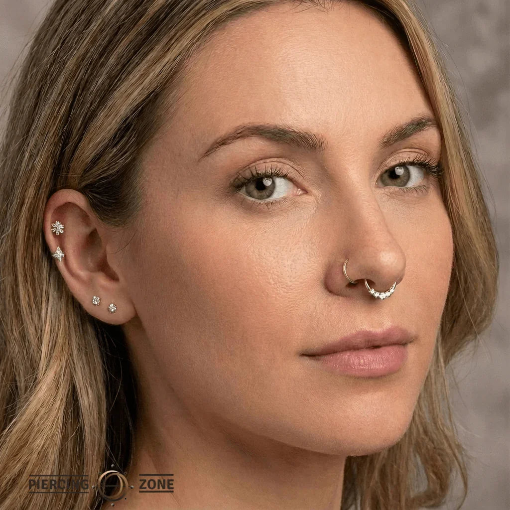 Sophia – CZ Gradient Arc – 14K Gold Seamless Ring - piercing - zone.com