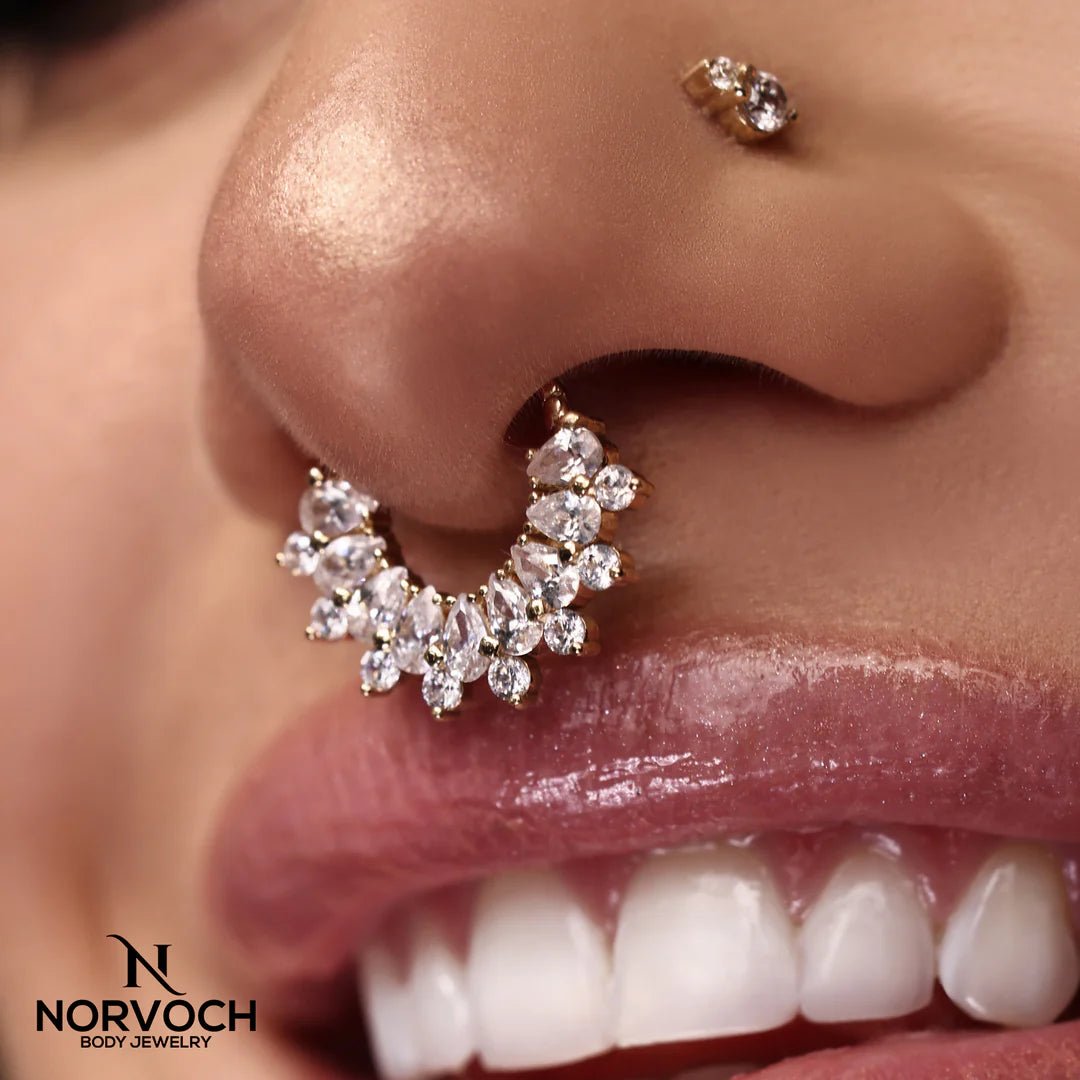 Soula Clicker with Pear & Round Gems – 14K & 18K Gold - piercing - zone.com