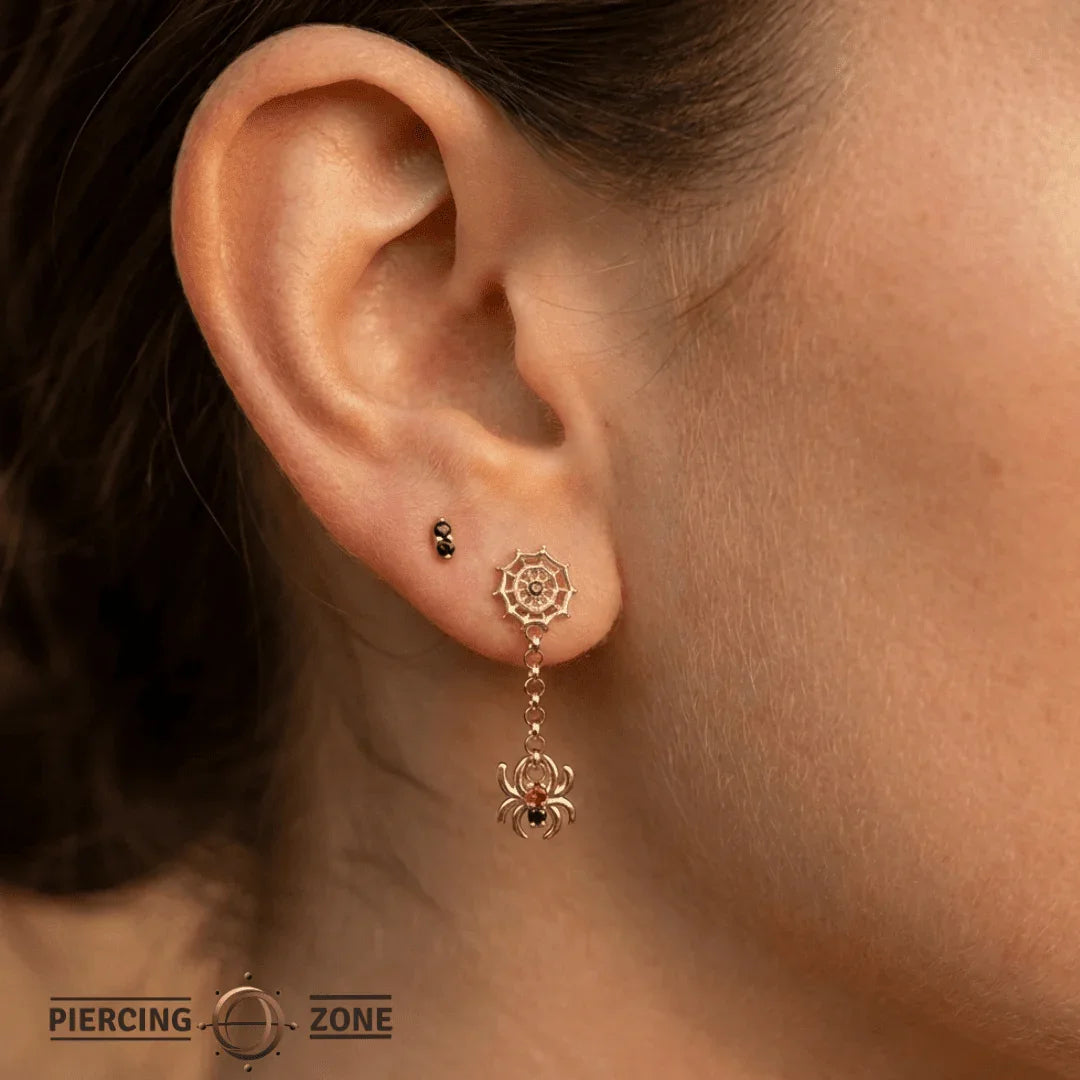 Spider Lace Dangle – 14K Gold Chain & Gemstone Threadless End - piercing - zone.com