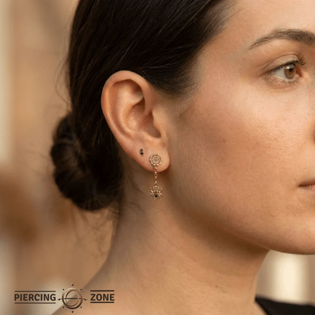 Spider Lace Dangle – 14K Gold Chain & Gemstone Threadless End - piercing - zone.com