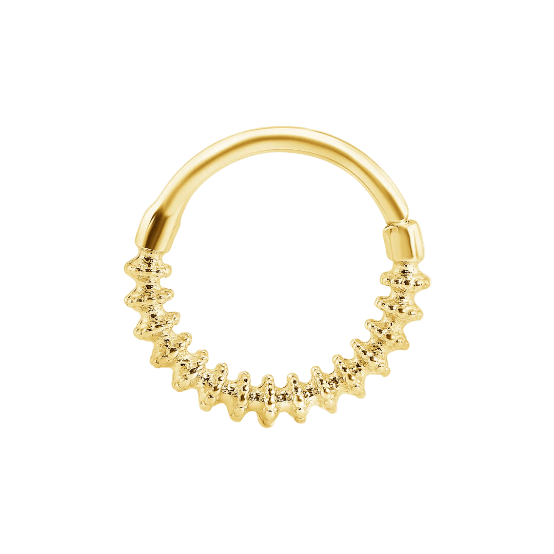 Spiral Seamless Ring – 14K Gold Twisted Cup & Divot Design - piercing - zone.com