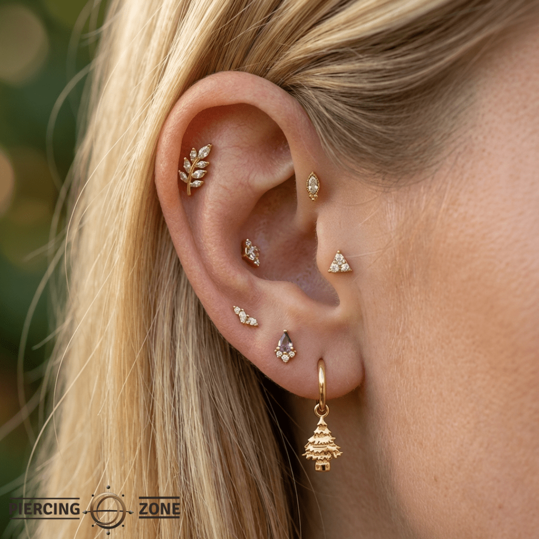 Spruce – 14K & 18K Gold Charm - piercing - zone.com
