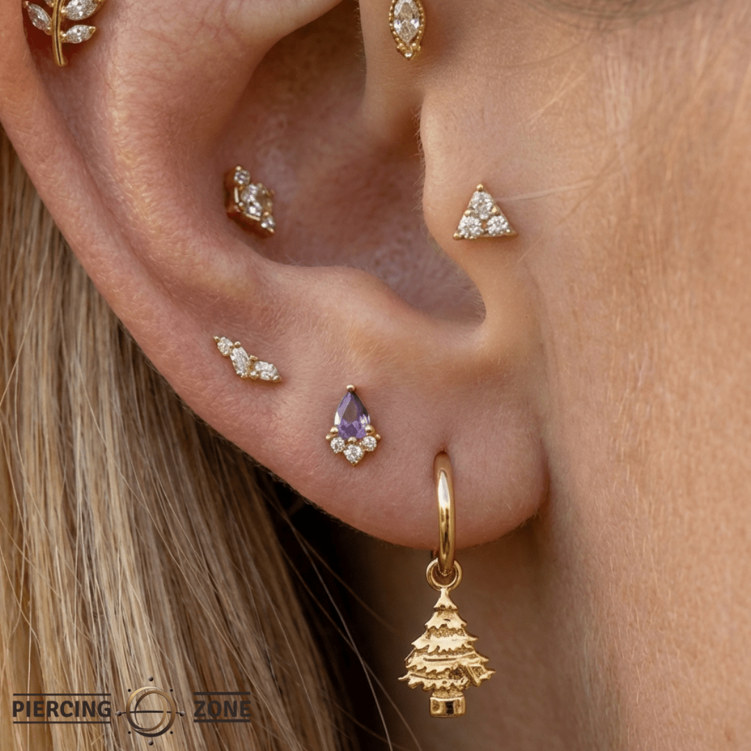 Spruce – 14K & 18K Gold Charm - piercing - zone.com