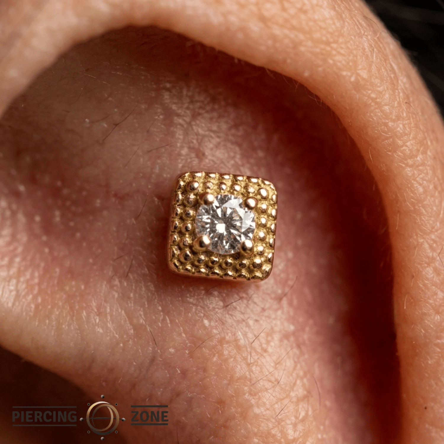Square Beaded - 14K Gold Threadless/Threaded - piercing - zone.com