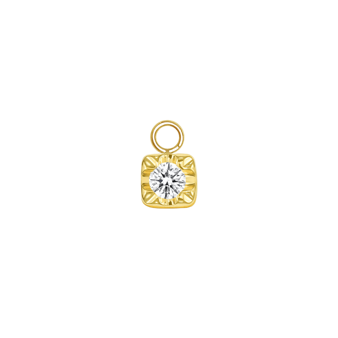 Square Prong with Gem – 14K & 18K Gold Gemstone Charm - piercing - zone.com