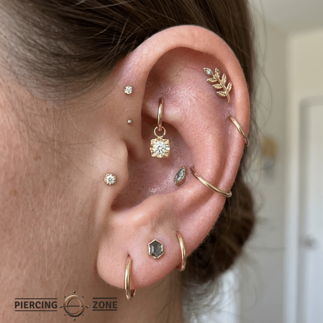 Square Prong with Gem – 14K & 18K Gold Gemstone Charm - piercing - zone.com