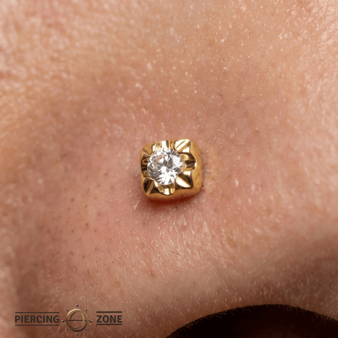 Square Prong with Gem – 14K Gold Threadless/Threaded End - piercing - zone.com