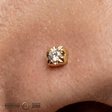 Square Prong with Gem – 14K Gold Threadless/Threaded End - piercing - zone.com