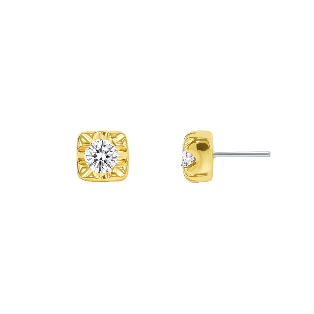 Square Prong with Gem – 14K/18K Gold Threadless End - piercing - zone.com