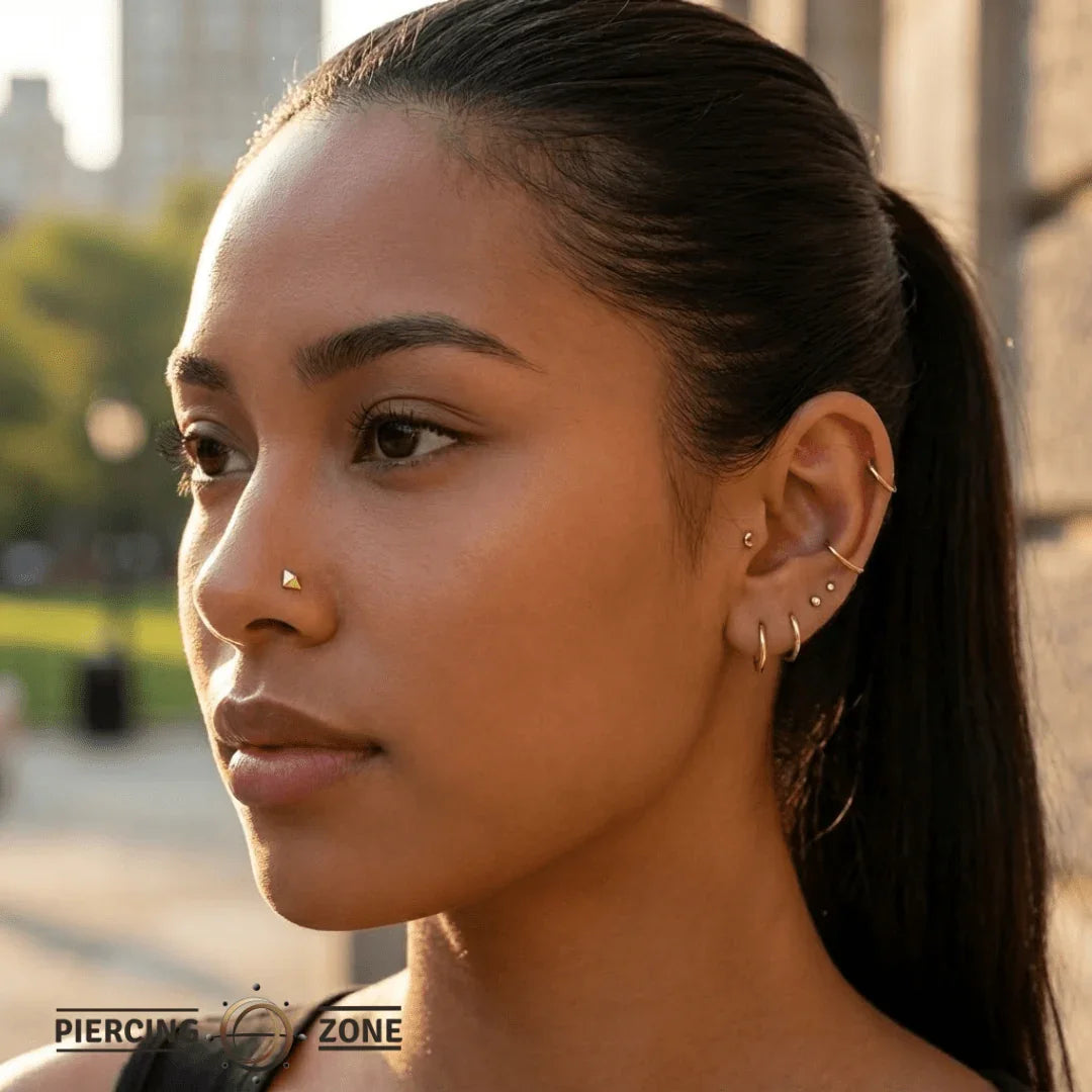 Square Pyramid – Geometric Gold Stud – 14K Gold Threadless or Threaded End - piercing - zone.com