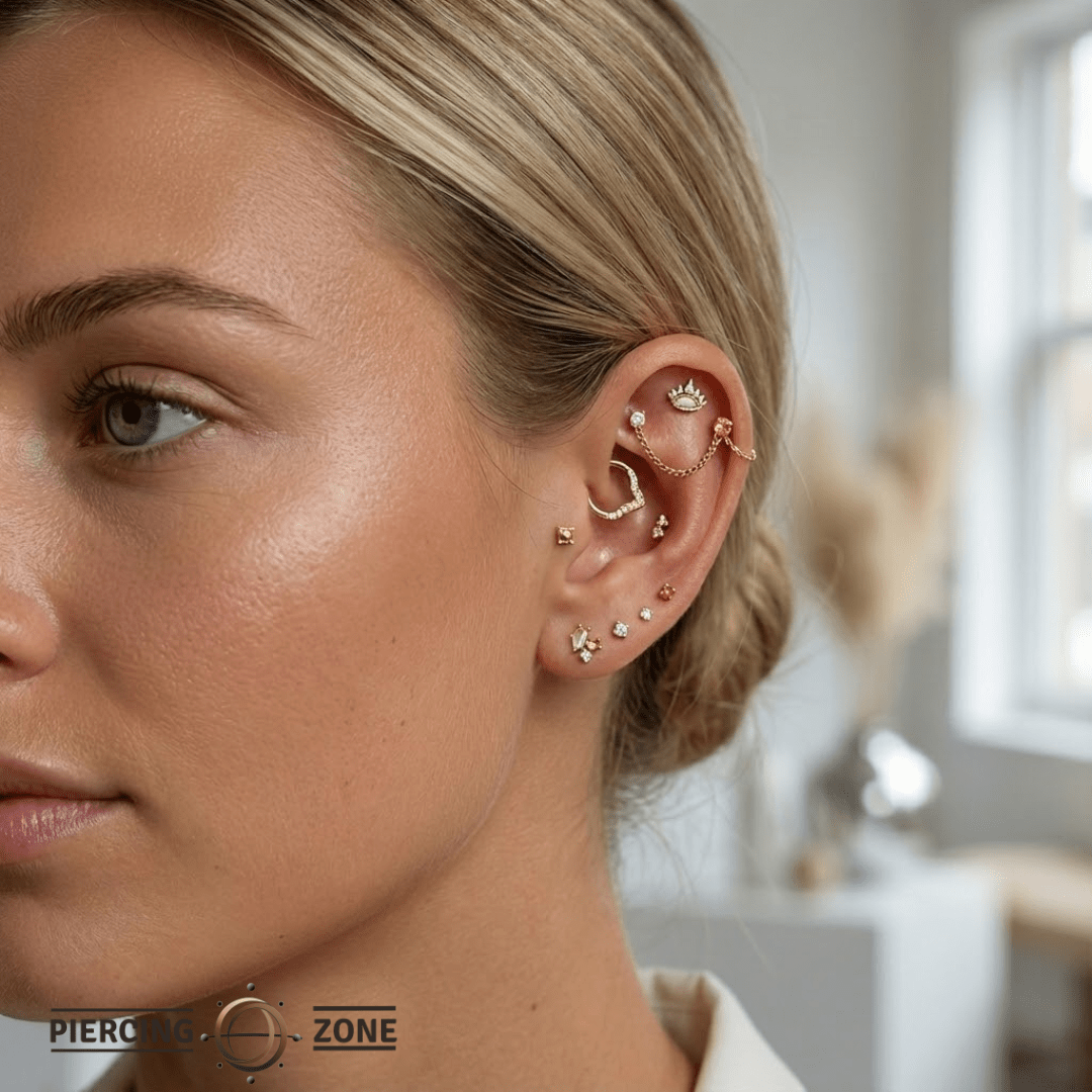 Square With Bead – 14K Gold Geometric End - piercing - zone.com