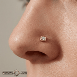 Square with Gem – 14K Gold Threadless/Threaded End - piercing - zone.com