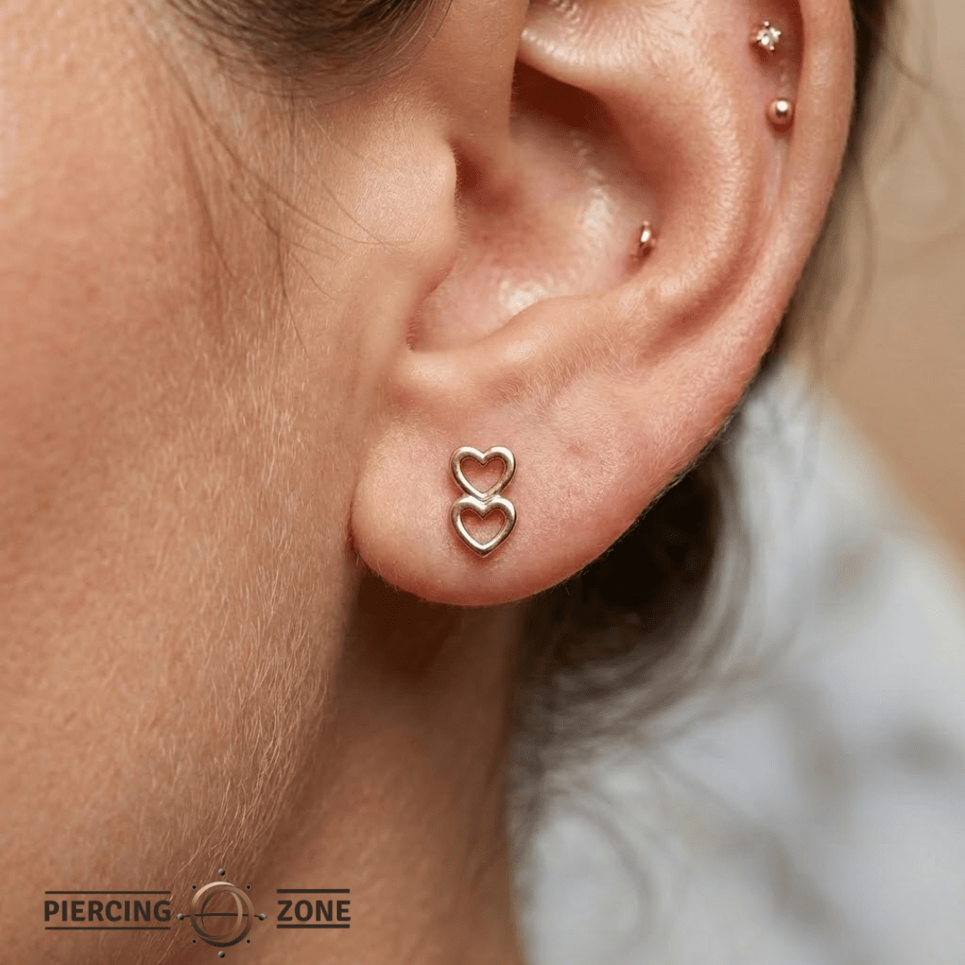 Stacked Hearts – 14K Gold Threadless/Threaded End - piercing - zone.com