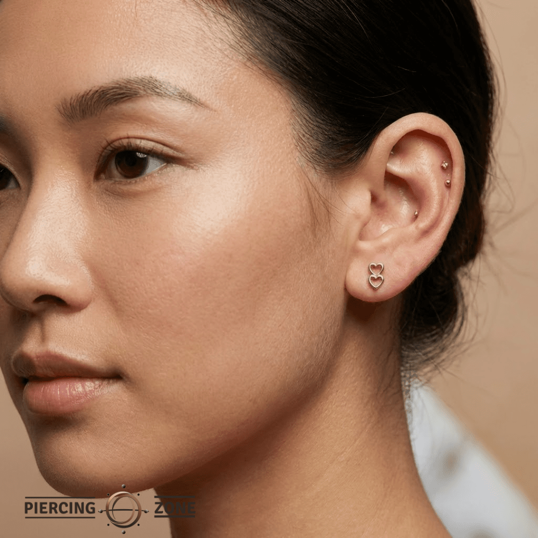 Stacked Hearts – 14K Gold Threadless/Threaded End - piercing - zone.com