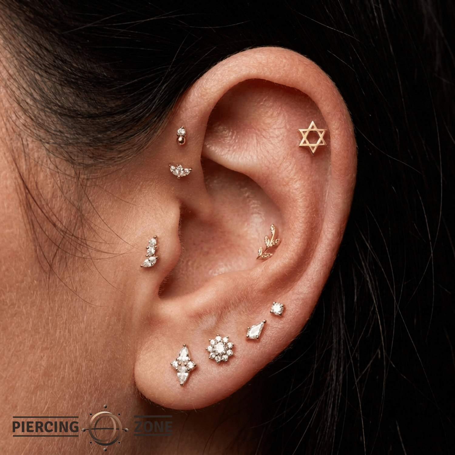 Star of David Pin - 14K Gold Star Threadless End - piercing - zone.com