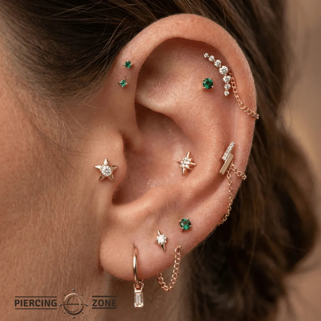 Star With Bezel – 14K/18K Gold Threadless End - piercing - zone.com