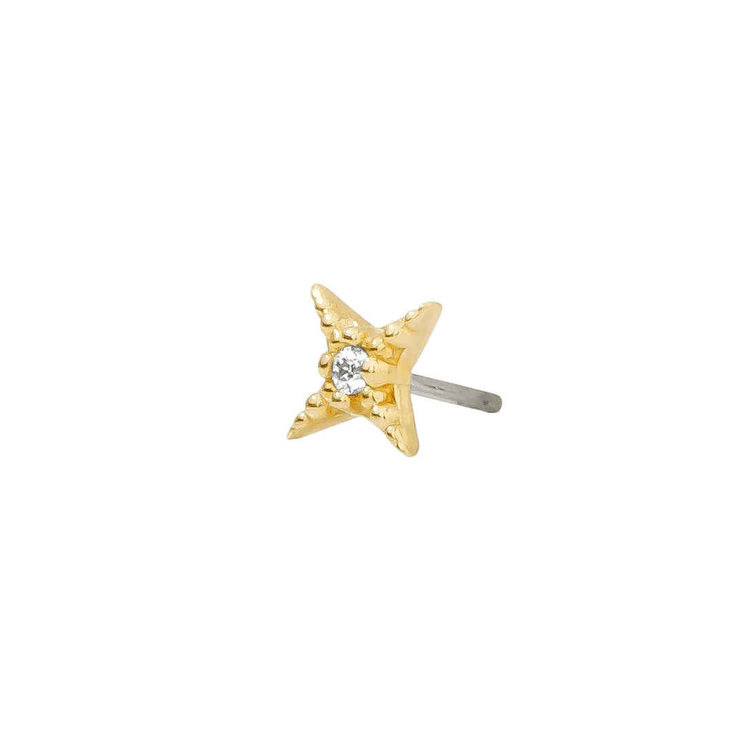 Starlight Pin - 14K Gold Gem Star Threadless End - piercing - zone.com