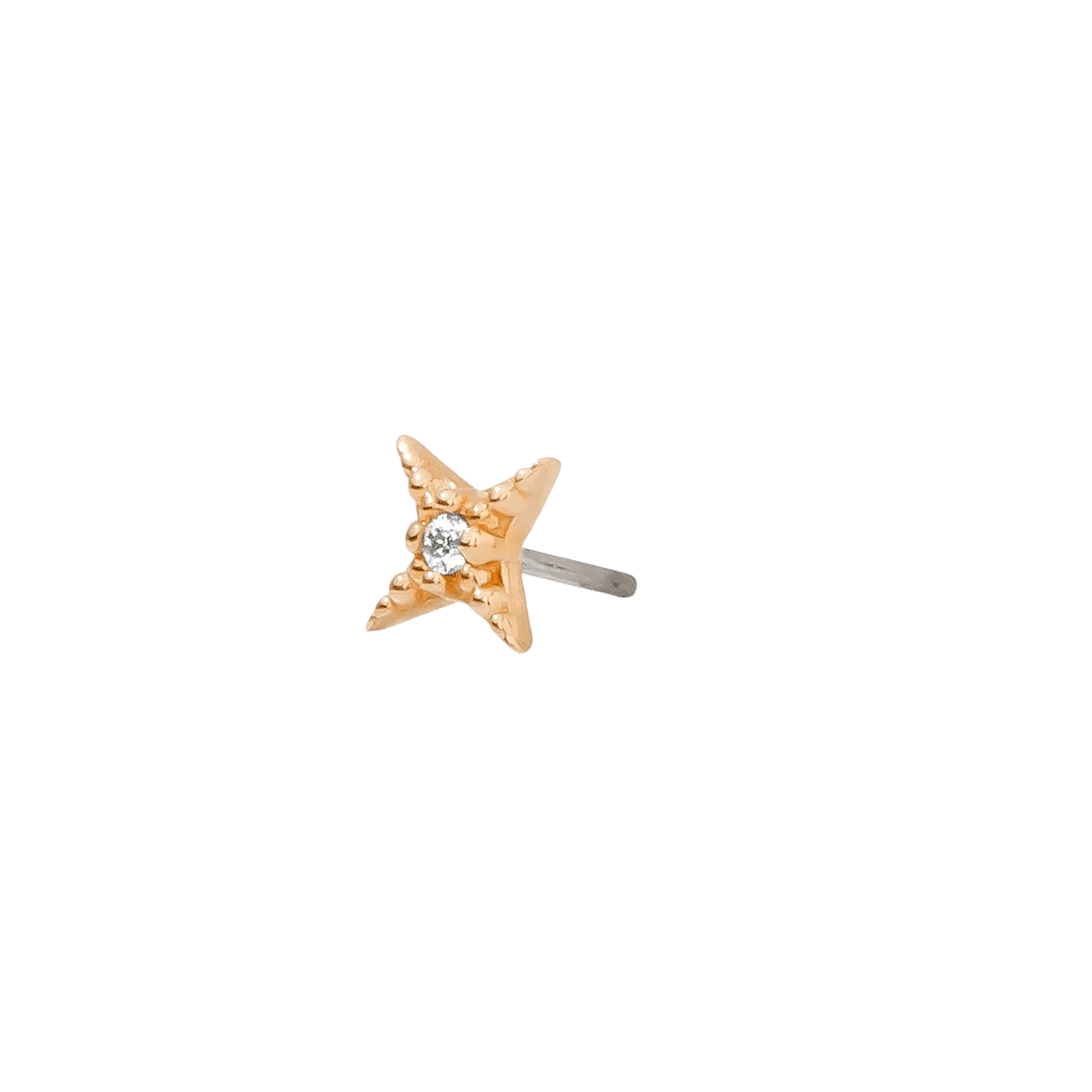 Starlight Pin - 14K Gold Gem Star Threadless End - piercing - zone.com