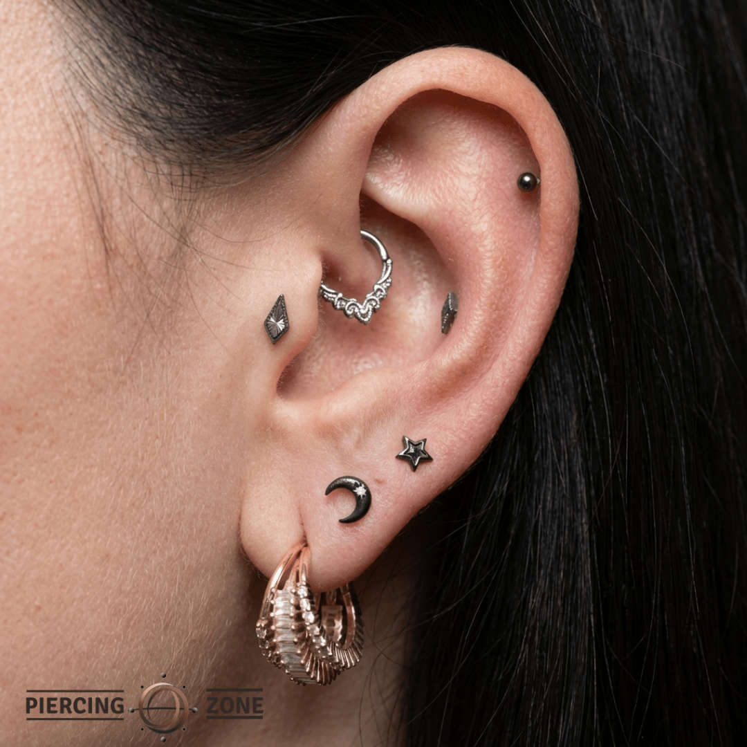 Starstruck – Black Rhodium Star – 14K Gold Threadless End - piercing - zone.com