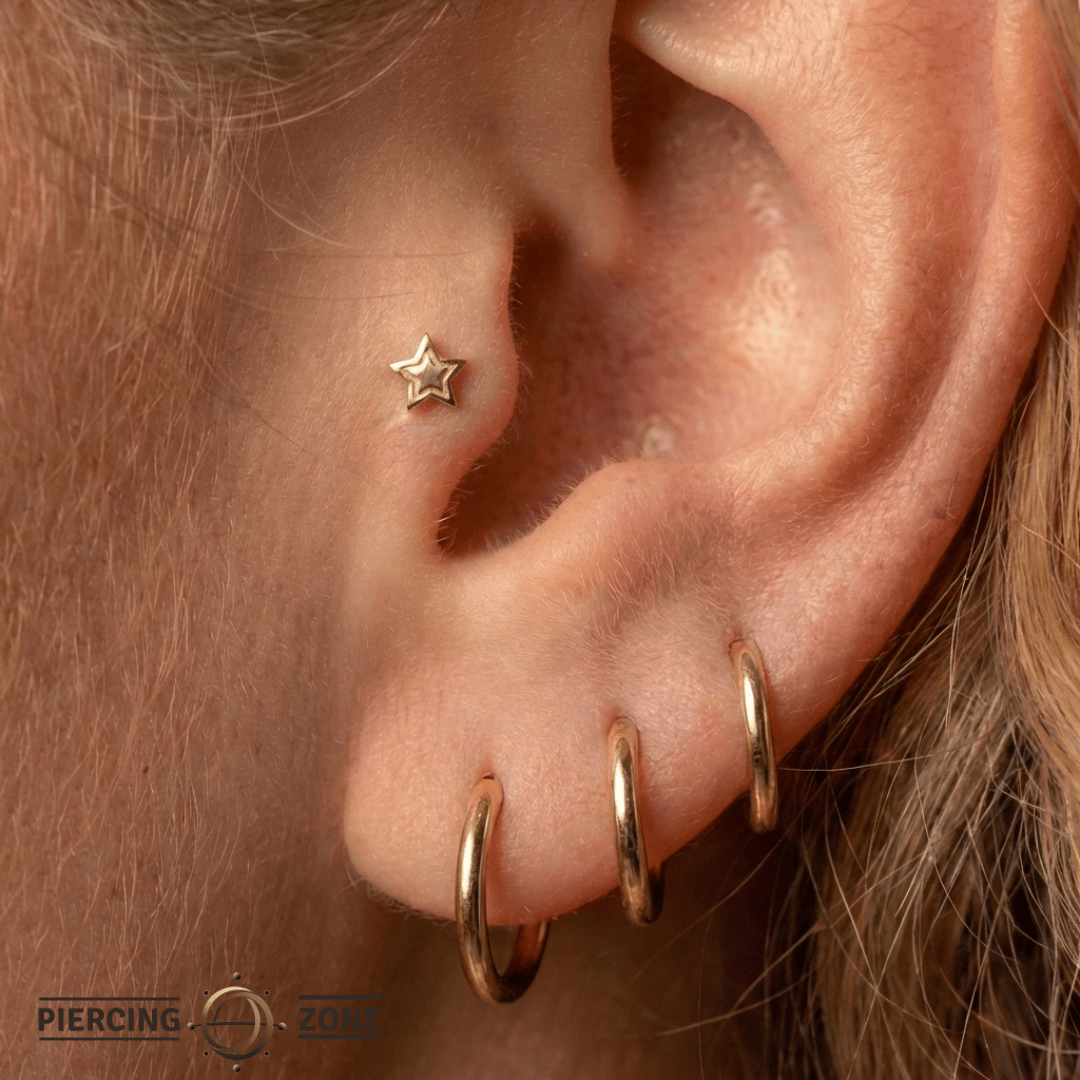 Starstruck – Etched Star Accent – 14K Gold Threadless End - piercing - zone.com