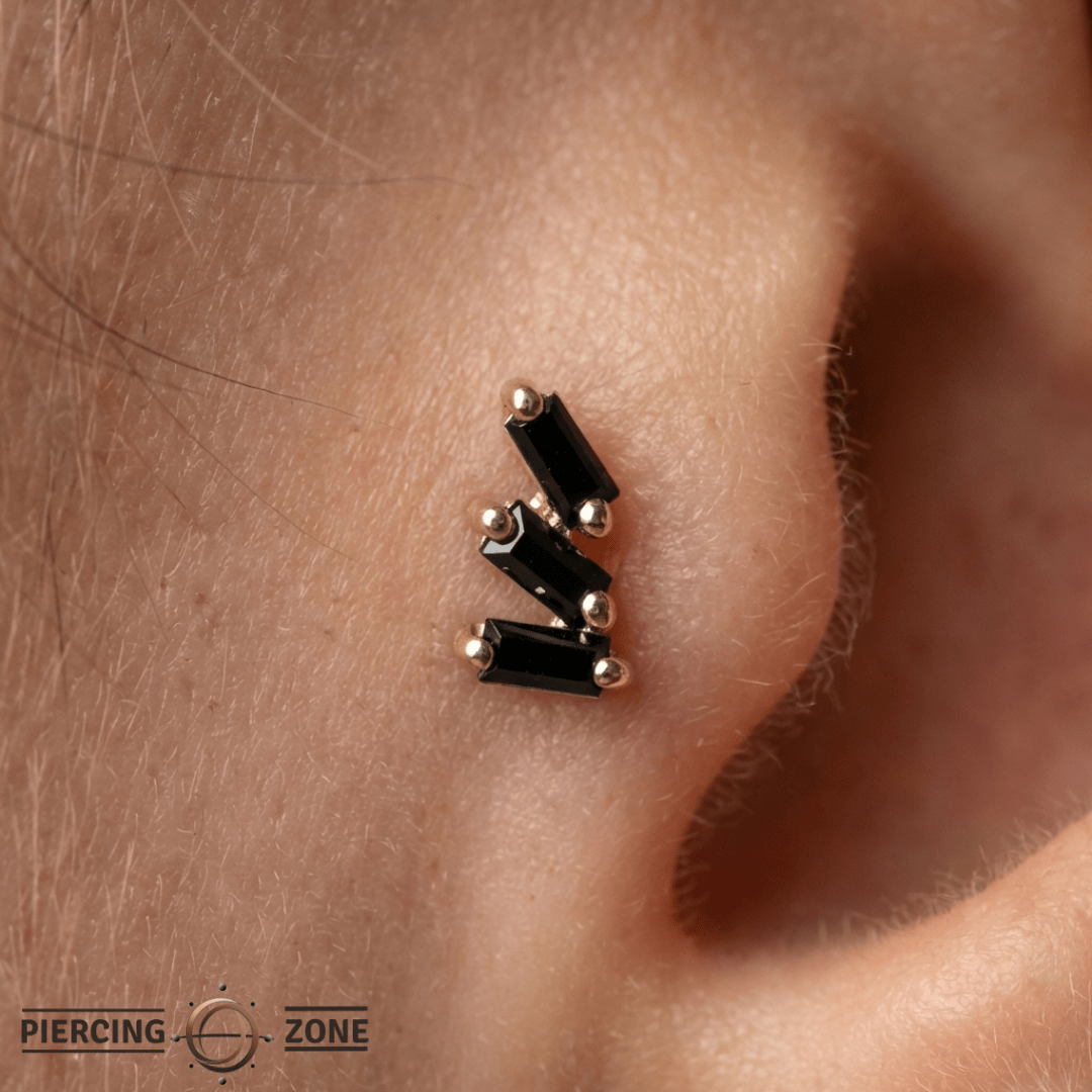 Staxx – Black Spinel Cascade – 14K Gold Threadless End - piercing - zone.com