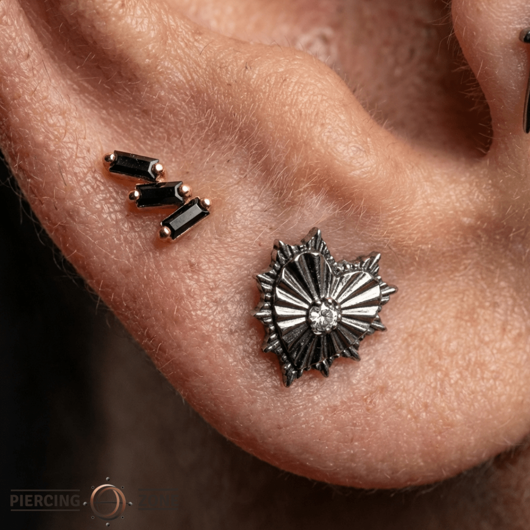 Staxx – Black Spinel Cascade – 14K Gold Threadless End - piercing - zone.com