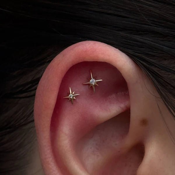 Stella – CZ Starburst – 14K Gold Threadless End - piercing - zone.com