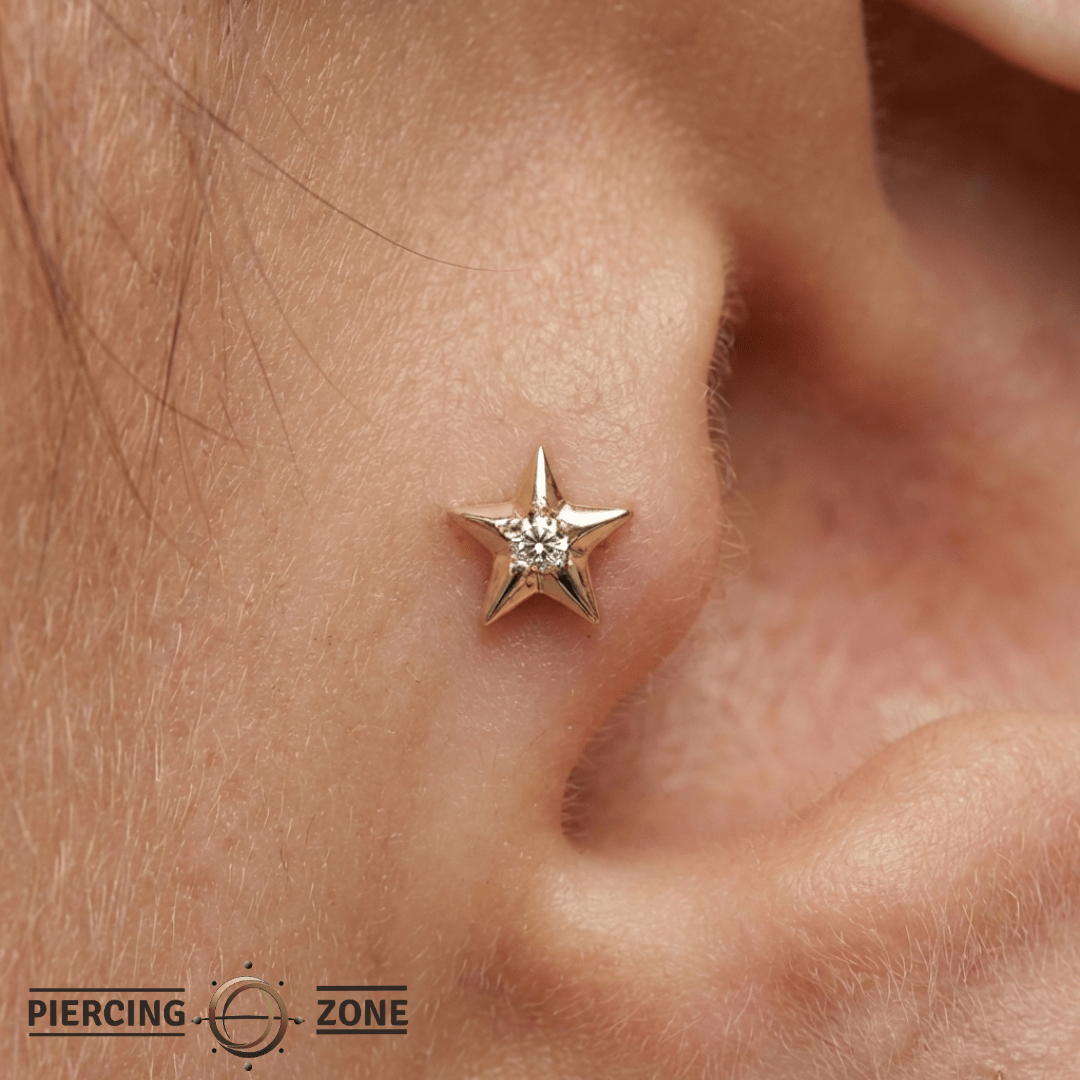 Stellar – CZ Star Accent – 14K Gold Threadless End - piercing - zone.com