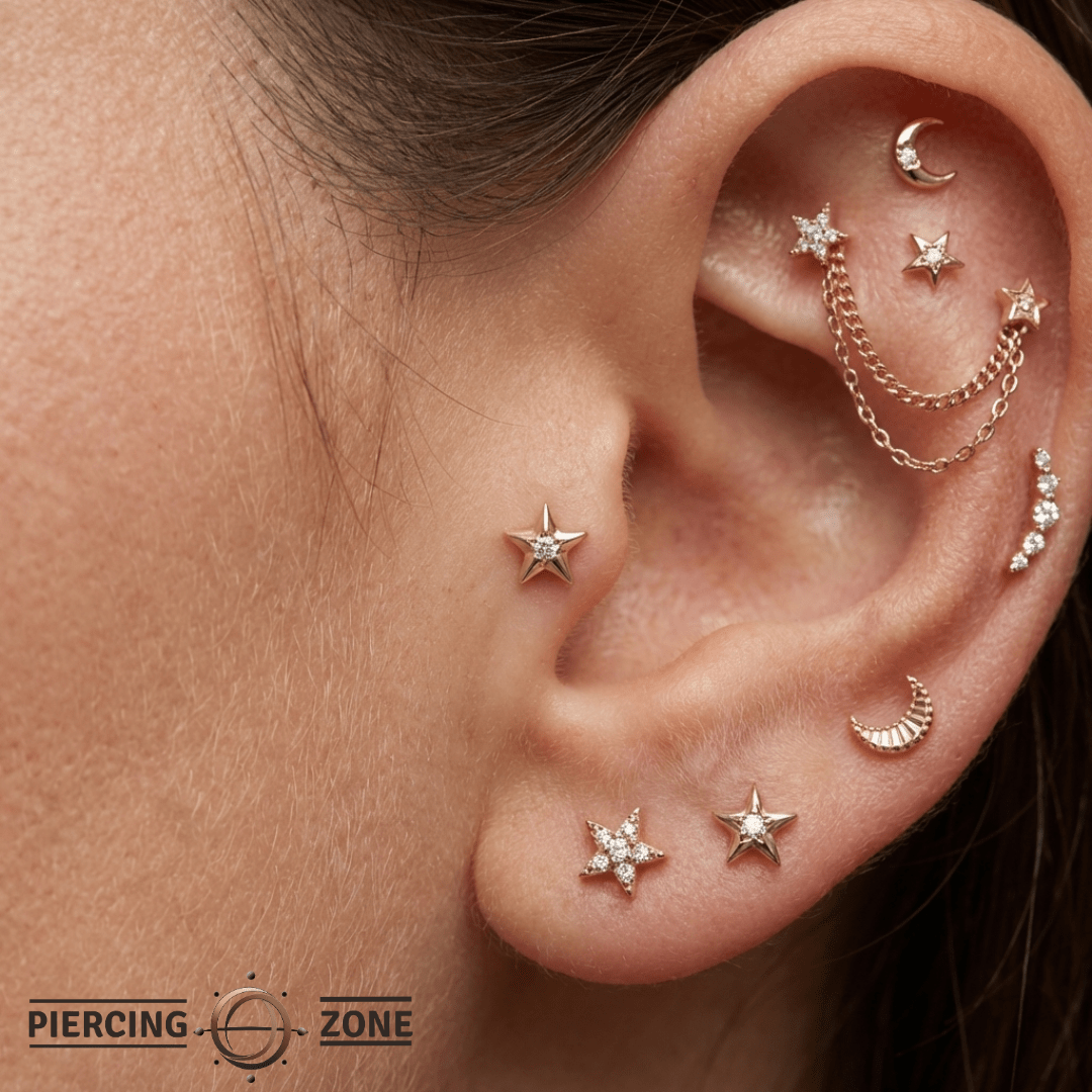 Stellar – CZ Star Accent – 14K Gold Threadless End - piercing - zone.com