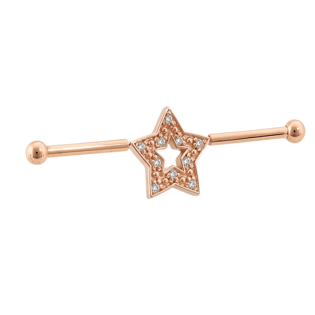 Stellar Frame - 14K Gold Star Straight Barbell - piercing - zone.com