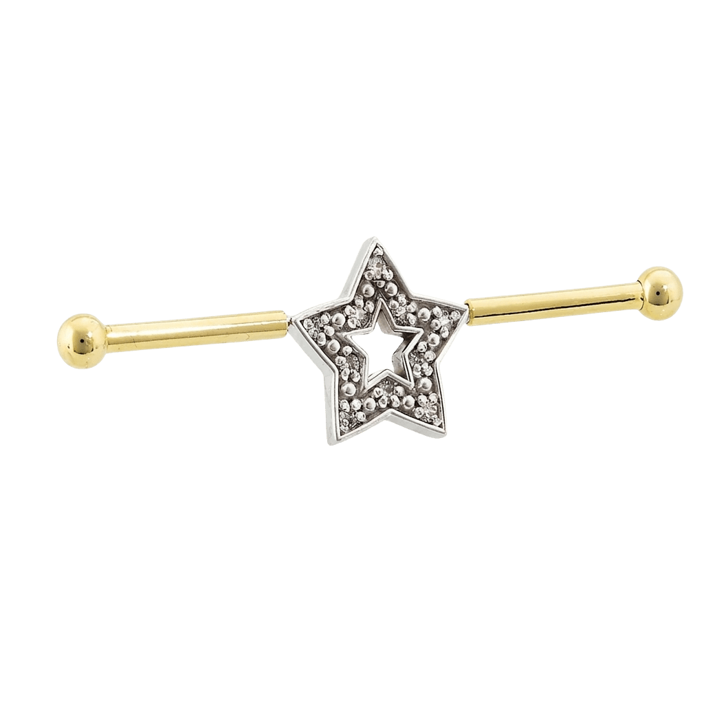 Stellar Frame - 14K Gold Star Straight Barbell - piercing - zone.com