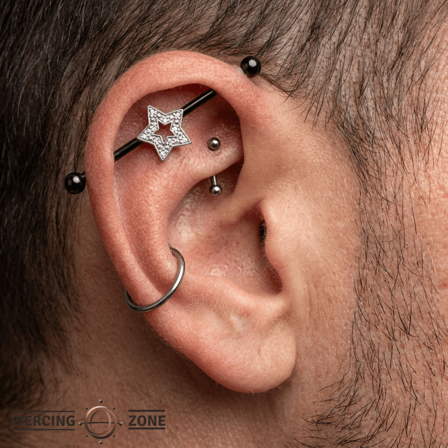 Stellar Frame - 14K Gold Star Straight Barbell - piercing - zone.com