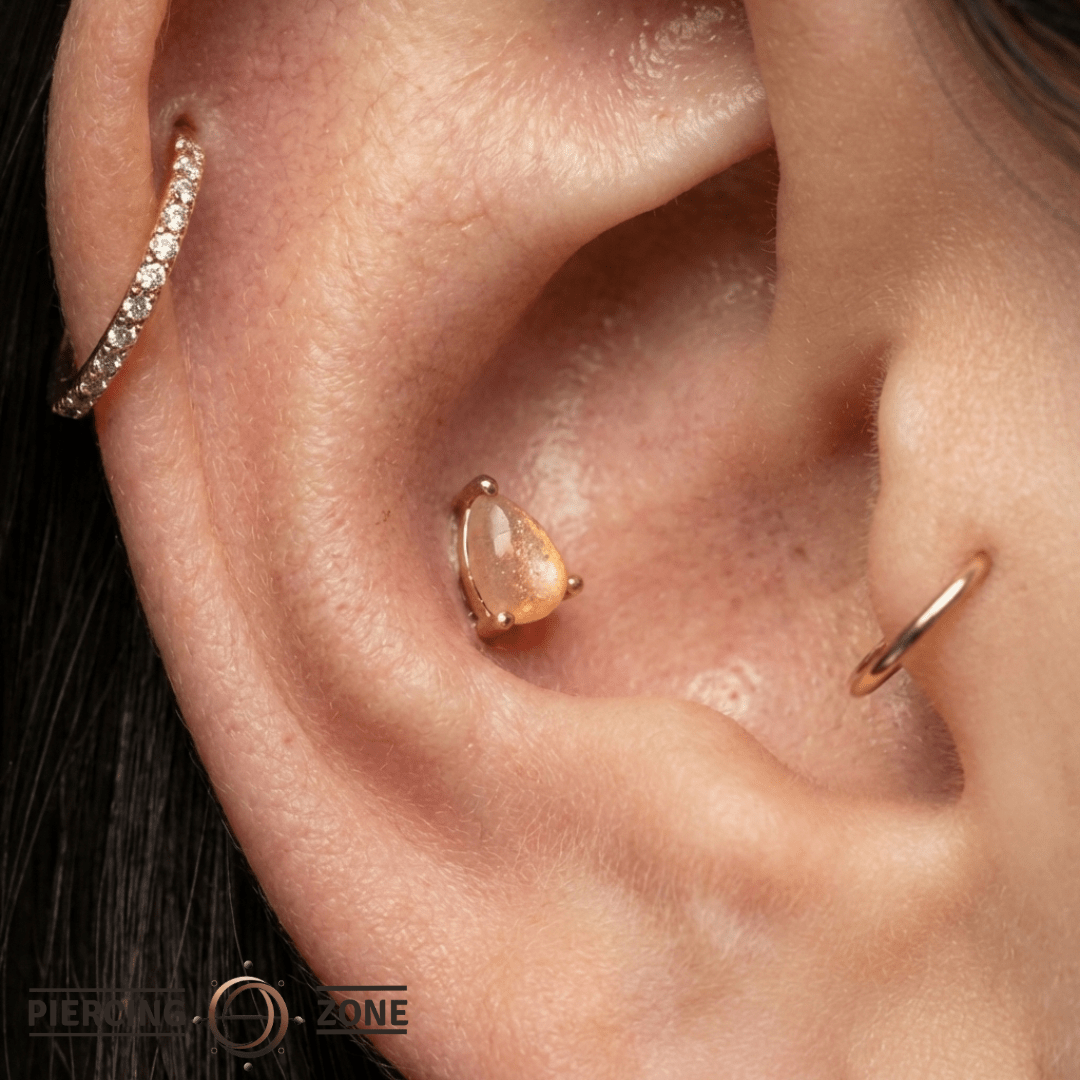 Sunstone Pear – Warm Glow Gem – 14K Gold Threadless End - piercing - zone.com