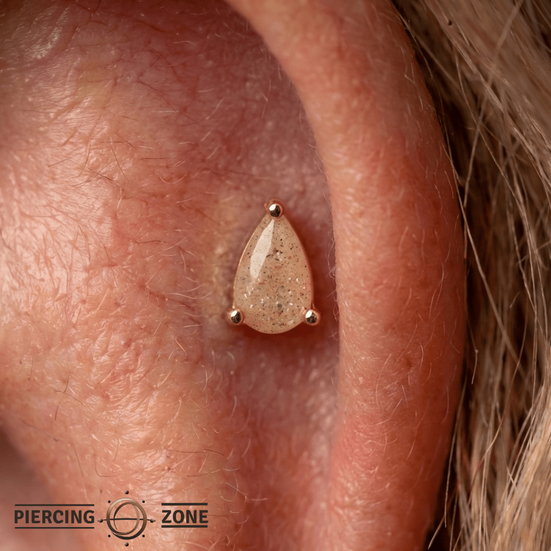 Sunstone Pear – Warm Glow Gem – 14K Gold Threadless End - piercing - zone.com