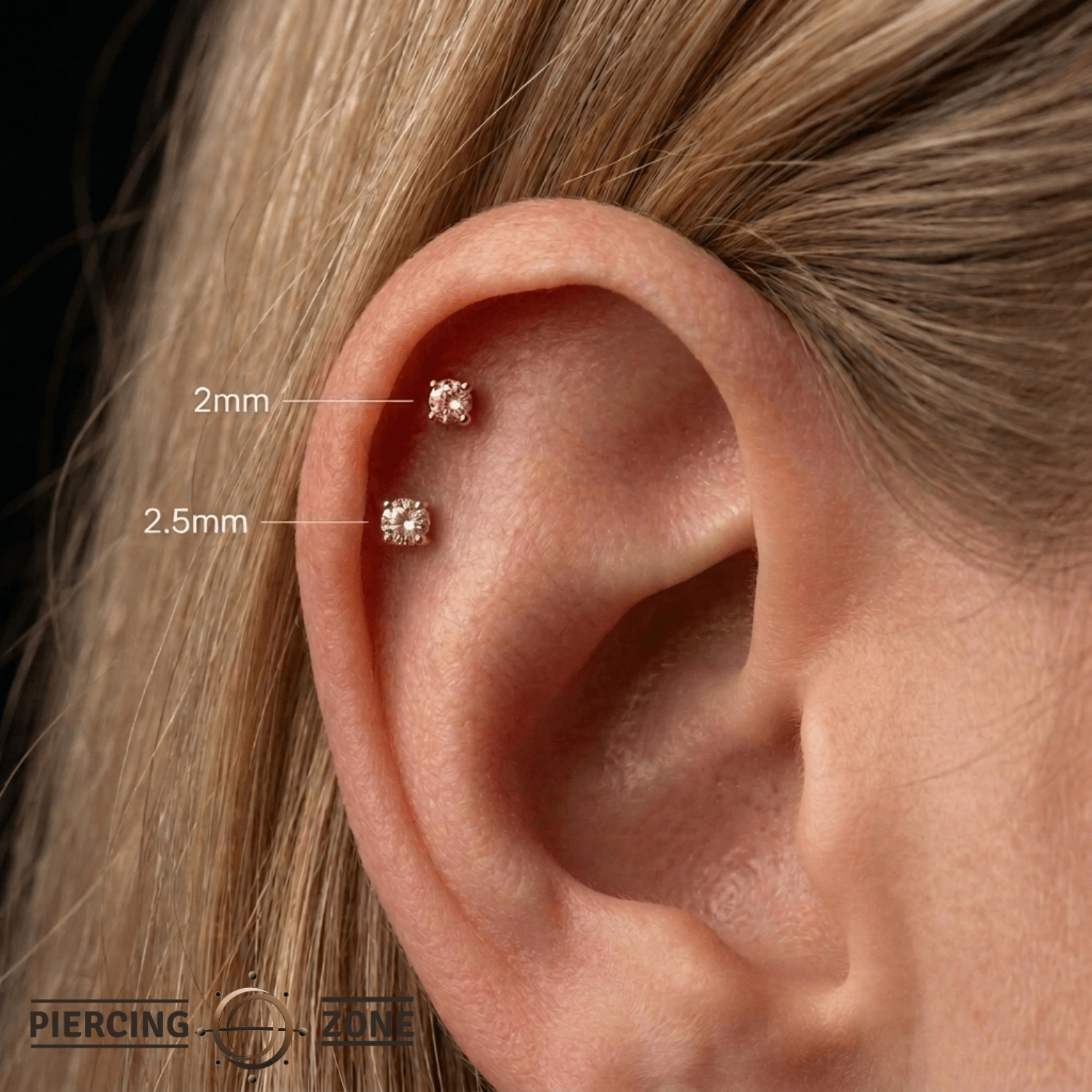 Sunstone Prong – 14K Gold Threadless End - piercing - zone.com